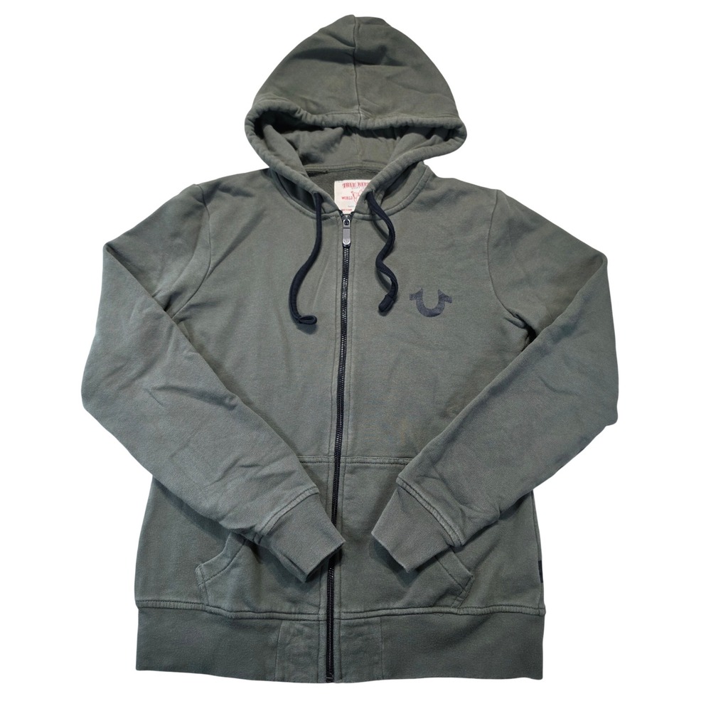True Religion World Tour Buddha Zip Up Hoodie Olive Green Small